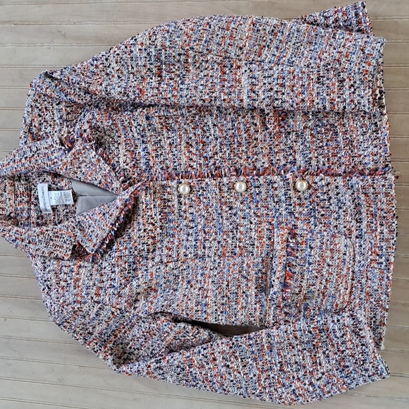 Draper's & Damon's Tweed Pearl Buttons Fun Colorful Chic Dressy Jacket Blazer - Picture 9 of 12